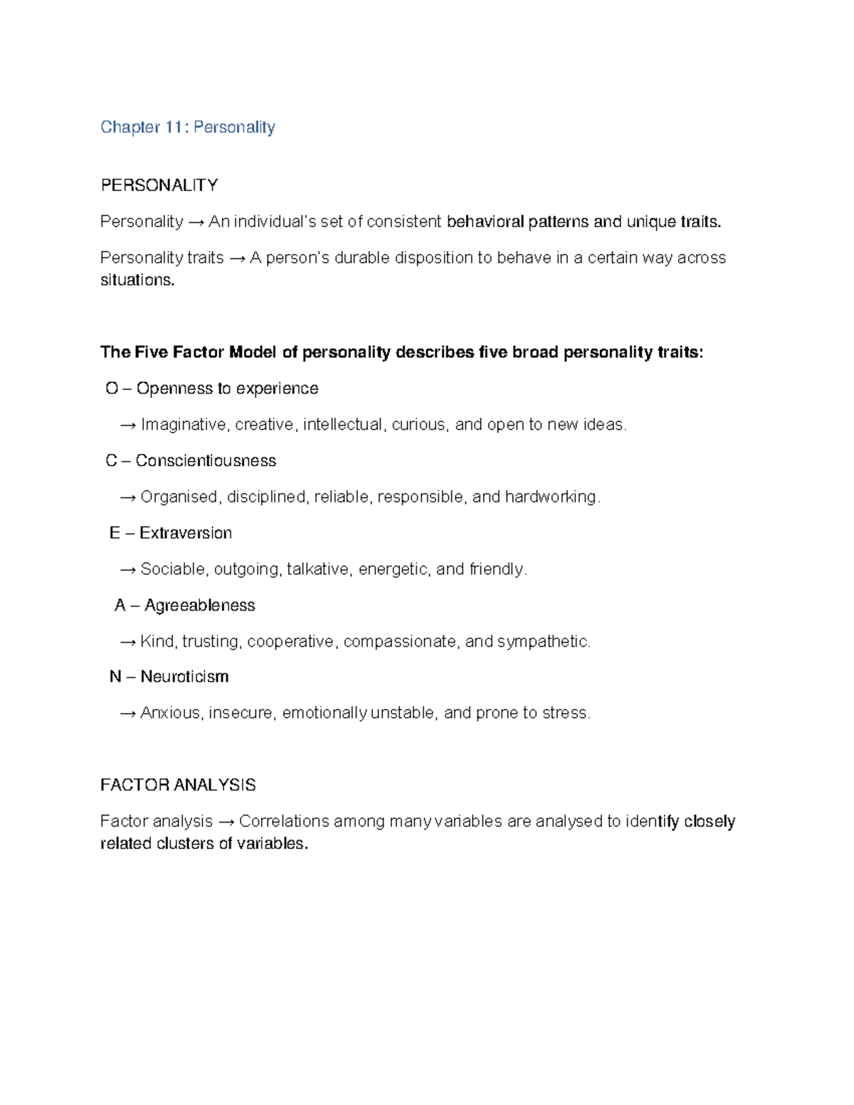 Chapter 11 & 14: Personality and Psychological Disorders Overview - Studocu