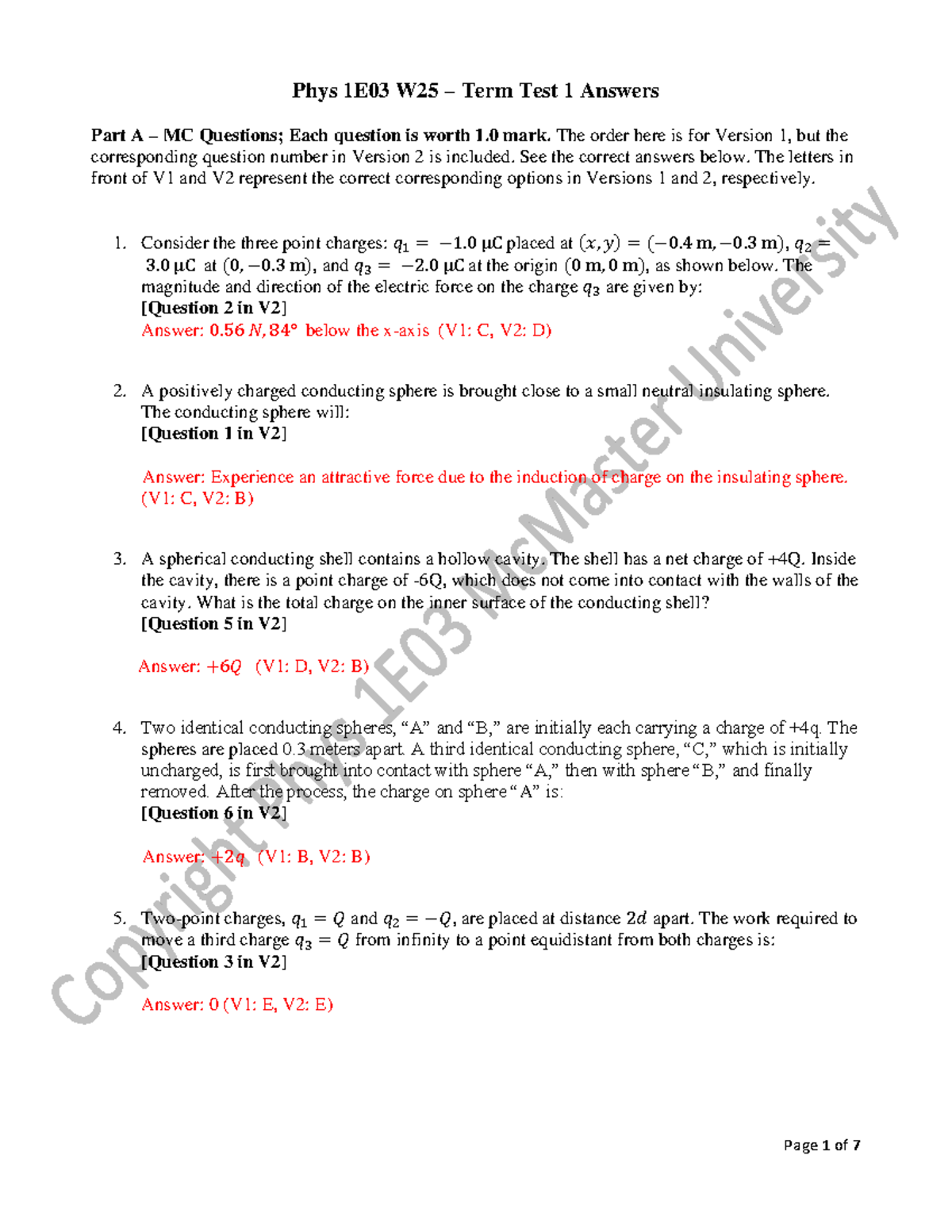 Phys 1E03 W25 Term Test 1 Answers - Version 1 Solutions - Studocu