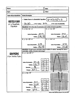 MATH 101: Quadratic Equations - Graphing and Analyzing Symmetry - Studocu
