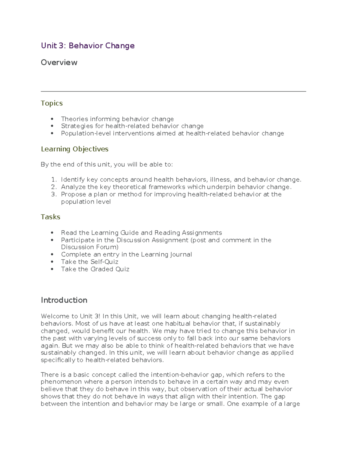 Unit 3: Overview of Behavior Change Theories & Strategies - Studocu