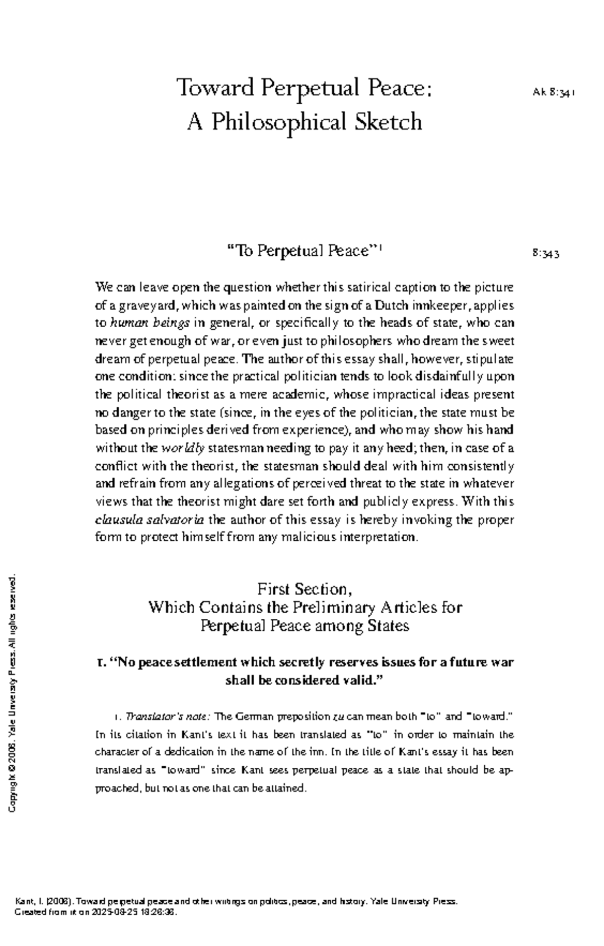 Kant's Political Philosophy on International Right: Toward Perpetual ...