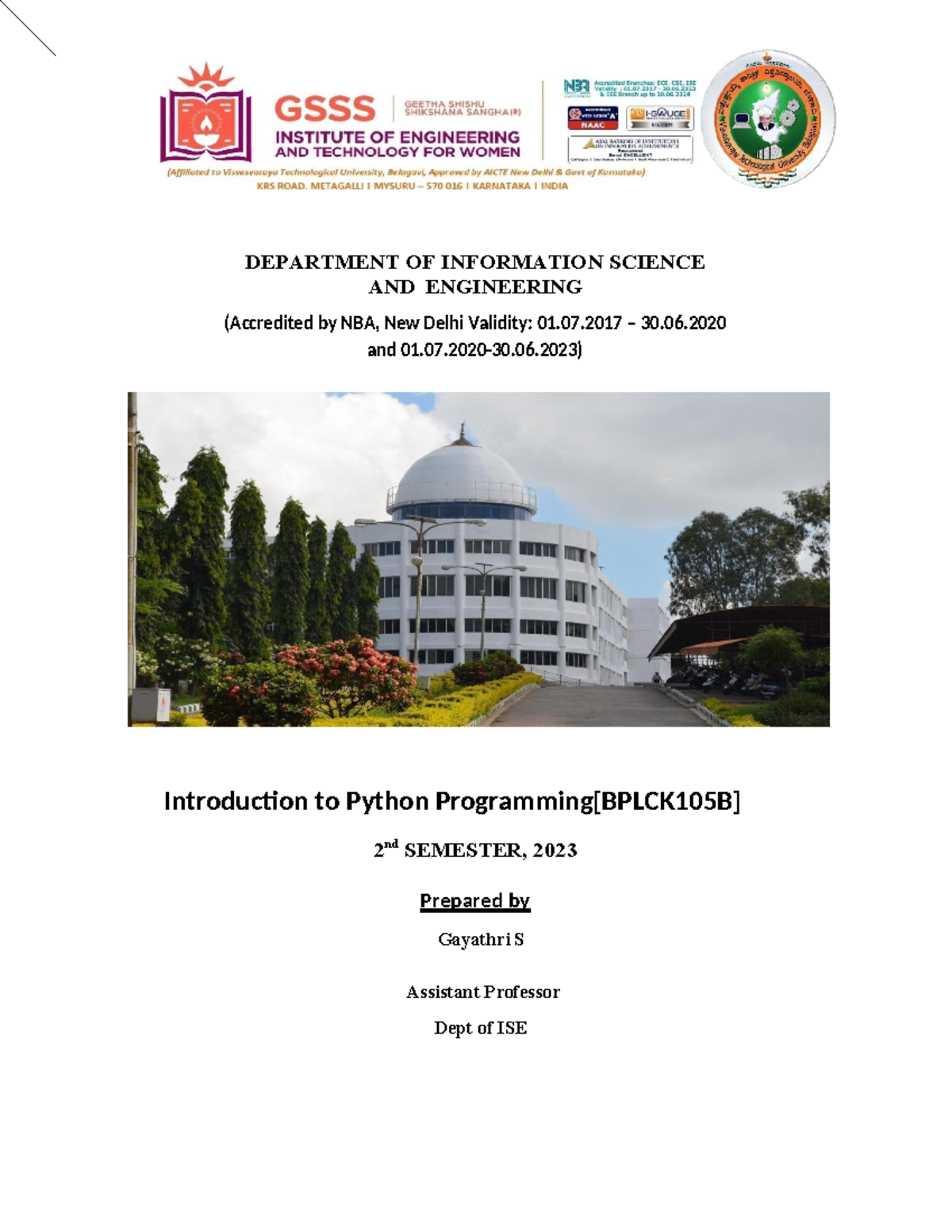 Python Notes for 2nd Semester - ISE Department - Studocu