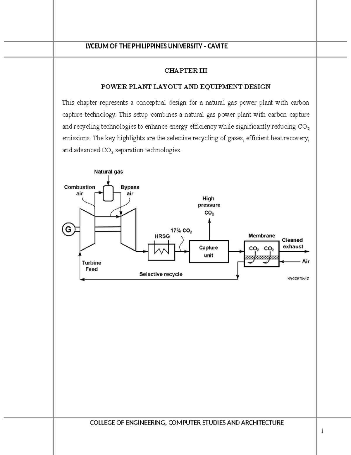Power Plant Design Project (ENGR 401) - Natural Gas with CO₂ Capture ...