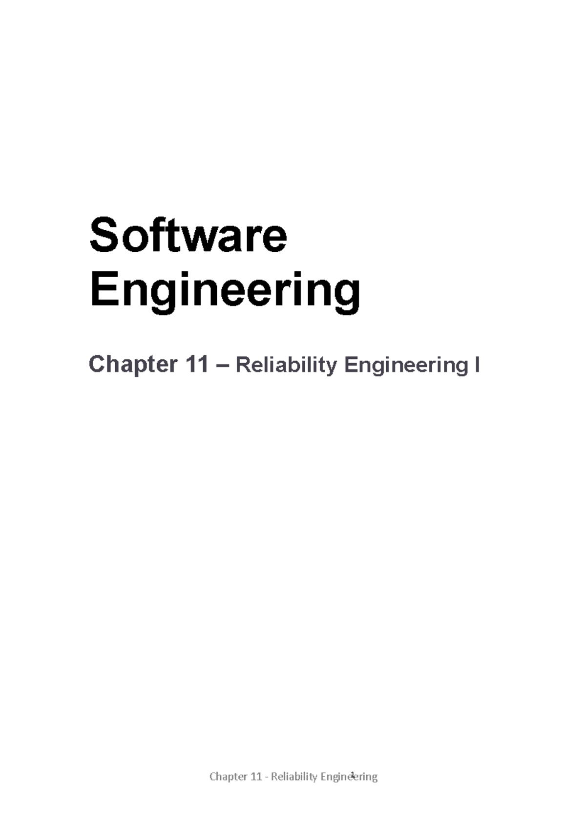 Software Engineering - Ch11 Reliability Engineering Lecture Notes - Studocu