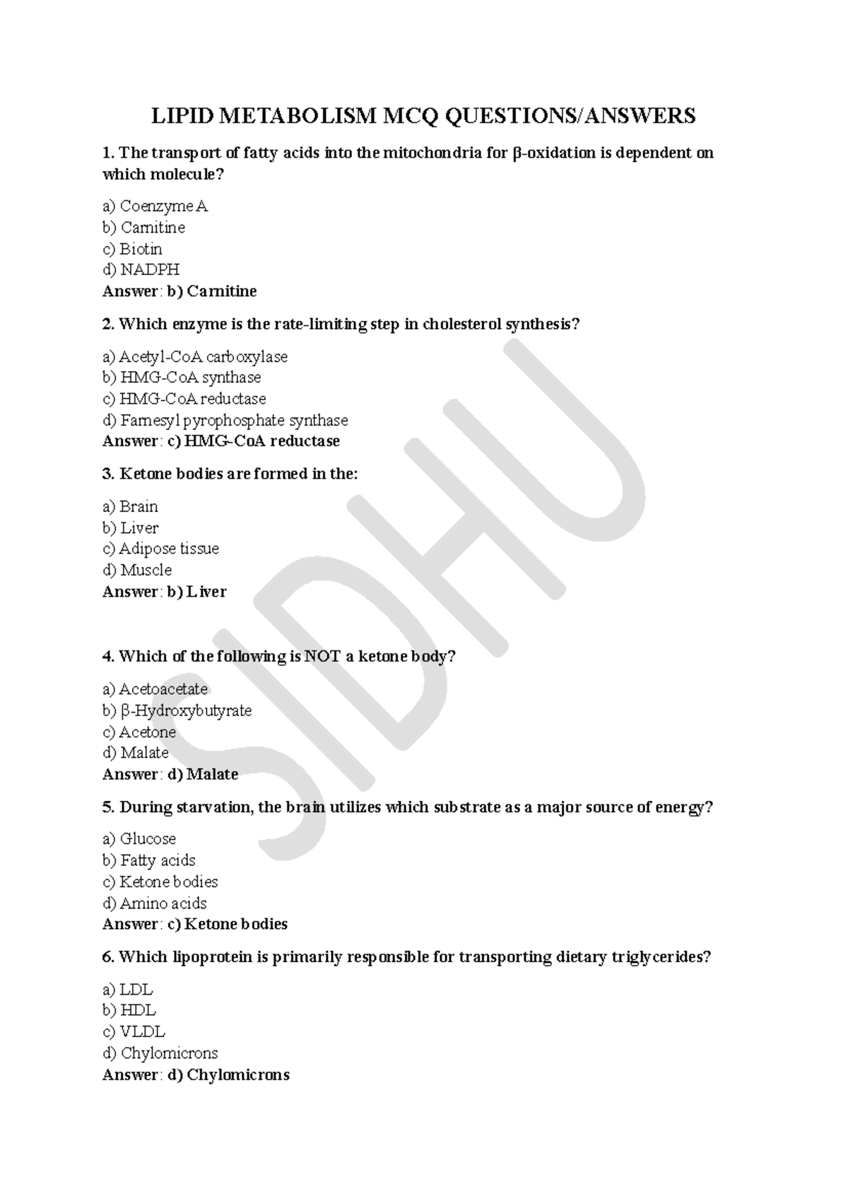 Lipidmetabolismmcqquestions-241202064855-5dec3126 - LIPID METABOLISM ...