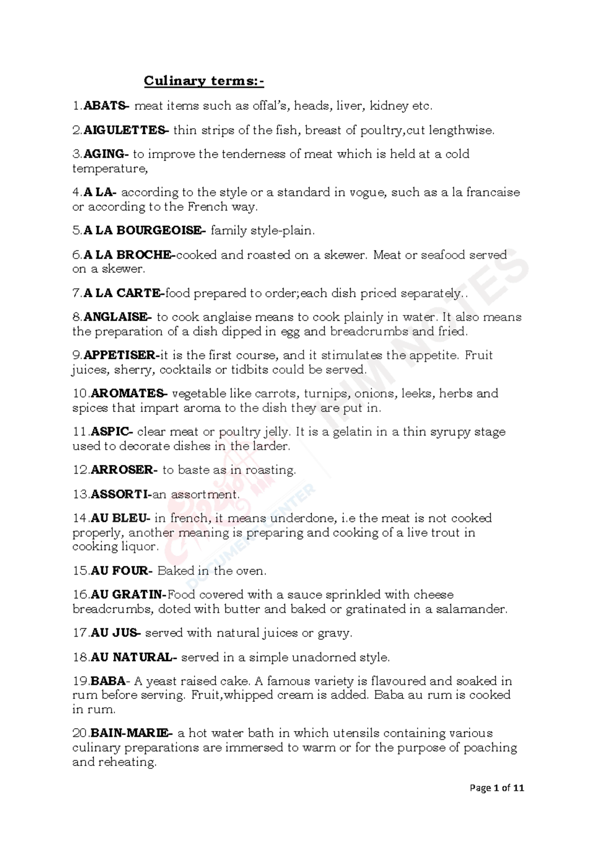 UNIT 4 Culinary Terms Glossary & Definitions for Cooking Techniques ...