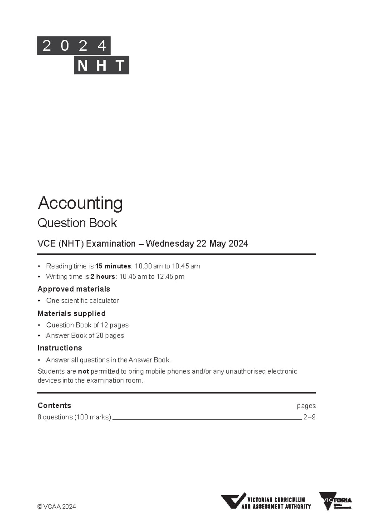 2024 vcaa nht combined - VCAA practice exam - 2 0 2 4 N H T Accounting ...