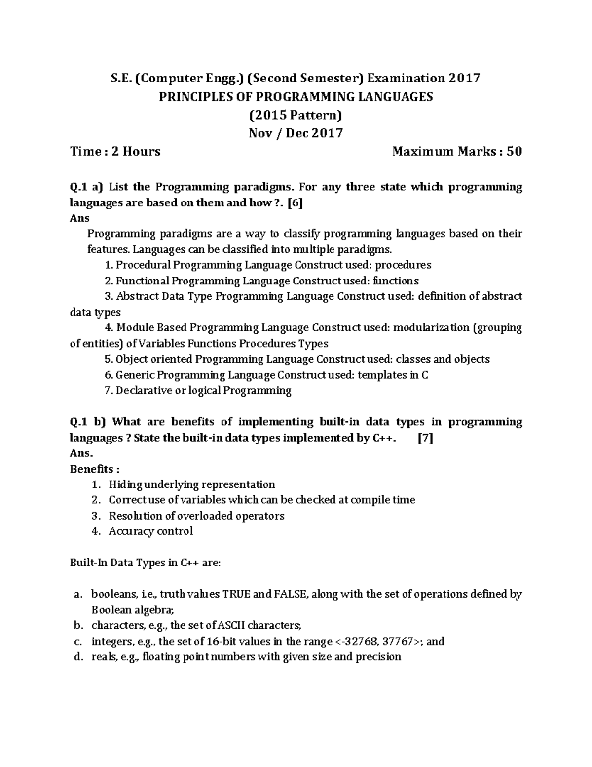 Pplnovdec 2017 answersheet - S. (Computer Engg.) (Second Semester ...