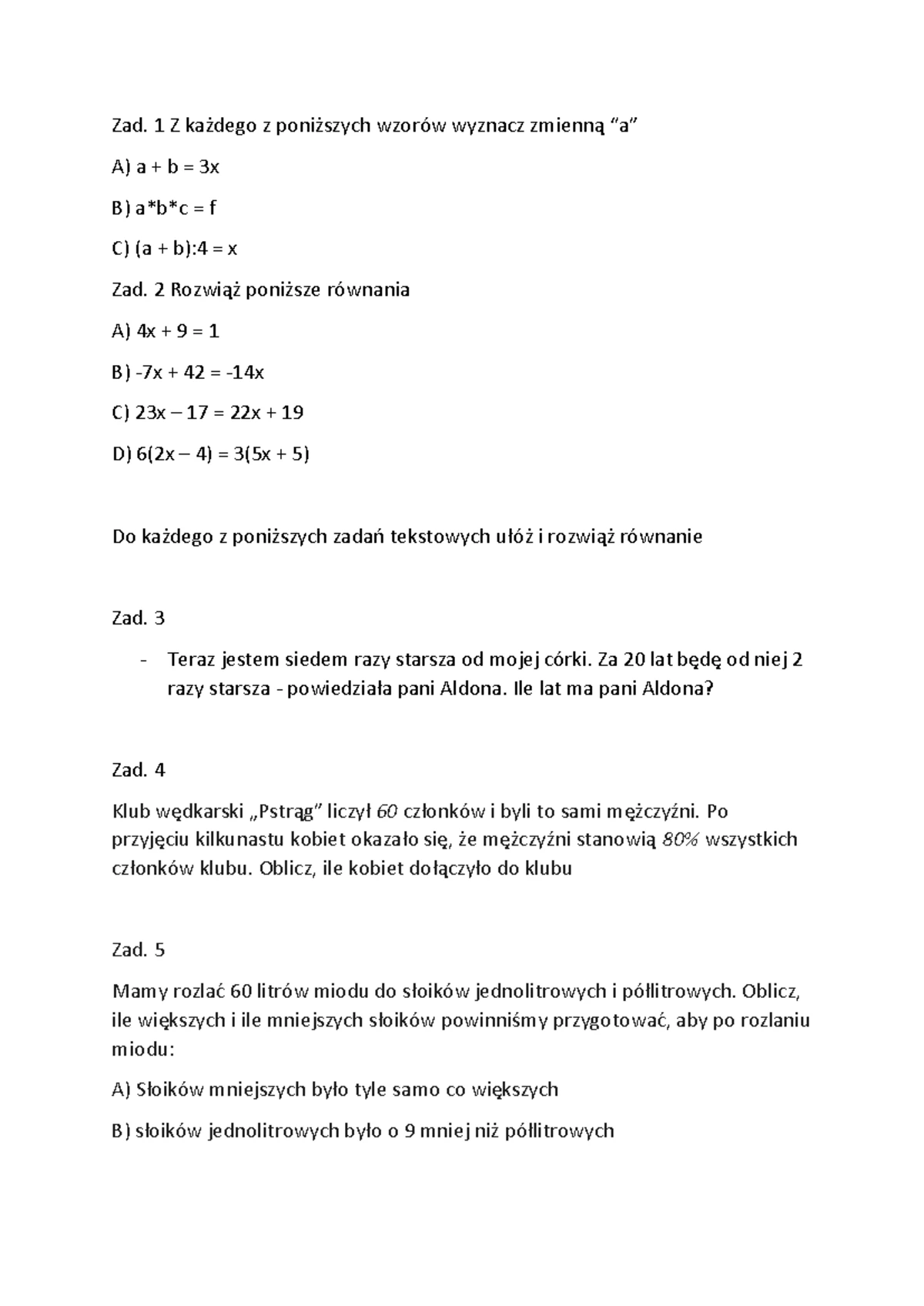 Sprawdzian Kl.1 Rozwiązywanie Zadań Tekstowych www.studocu.com