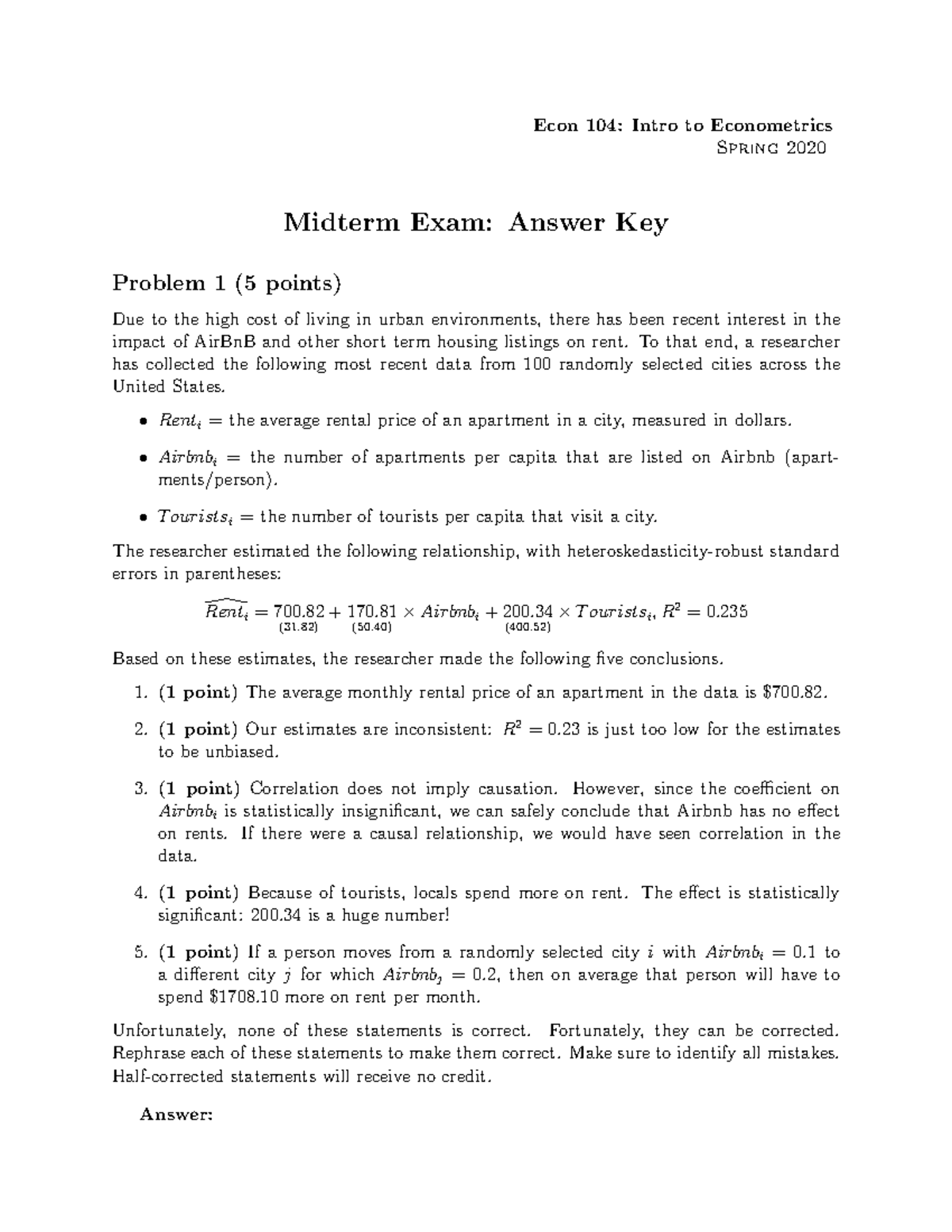 Econ 104 Midterm 2020AK - Practice Questions Solutions & Answer Key ...