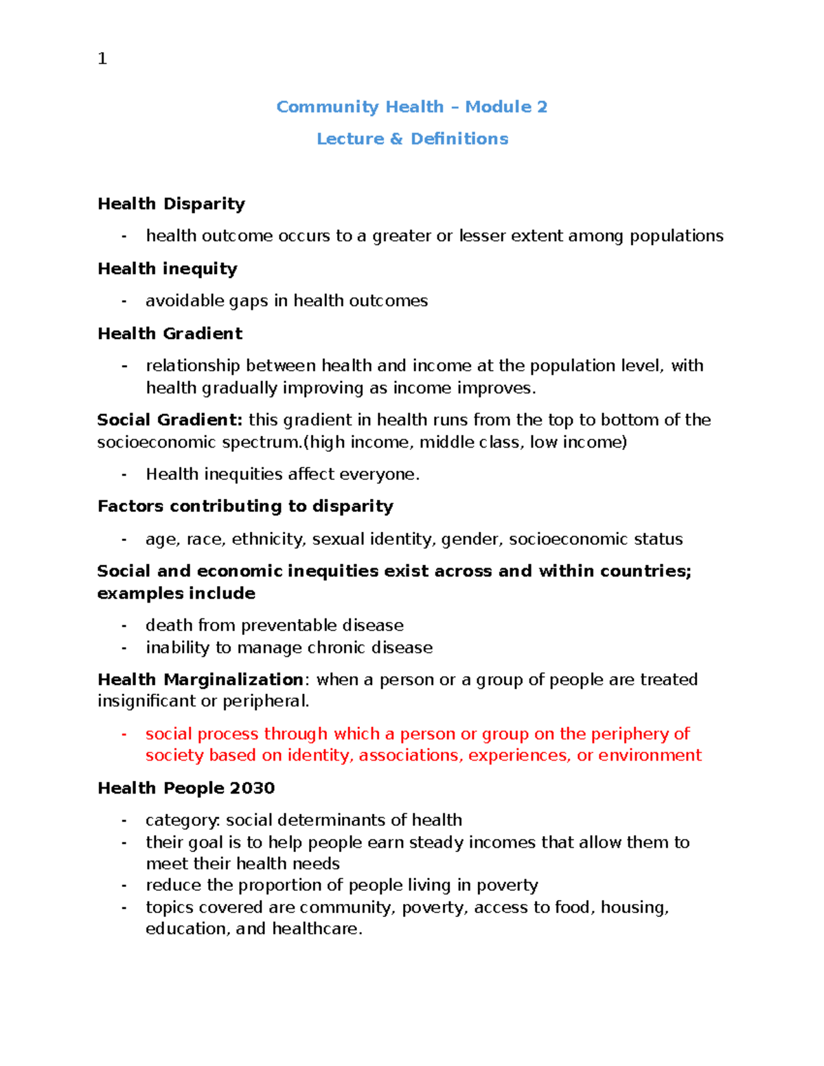 Community Health MOD 2 Lecture: Understanding Health Disparities and ...