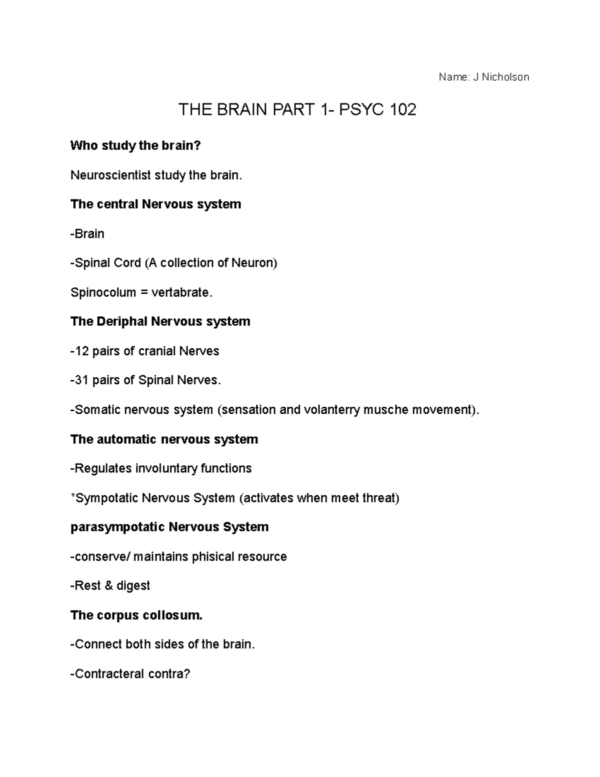 Psyc 102 The brain - Basic Psyc terms and definitions part 1 ...