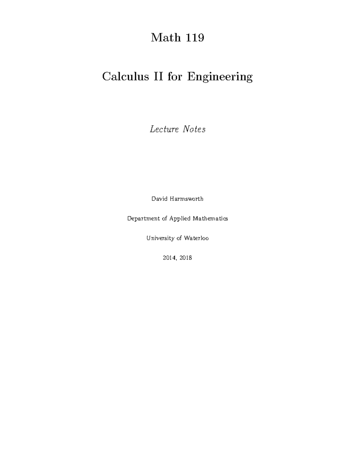 MATH 119 Course Notes - gsdgsdzg - Math 119 Calculus II for Engineering ...