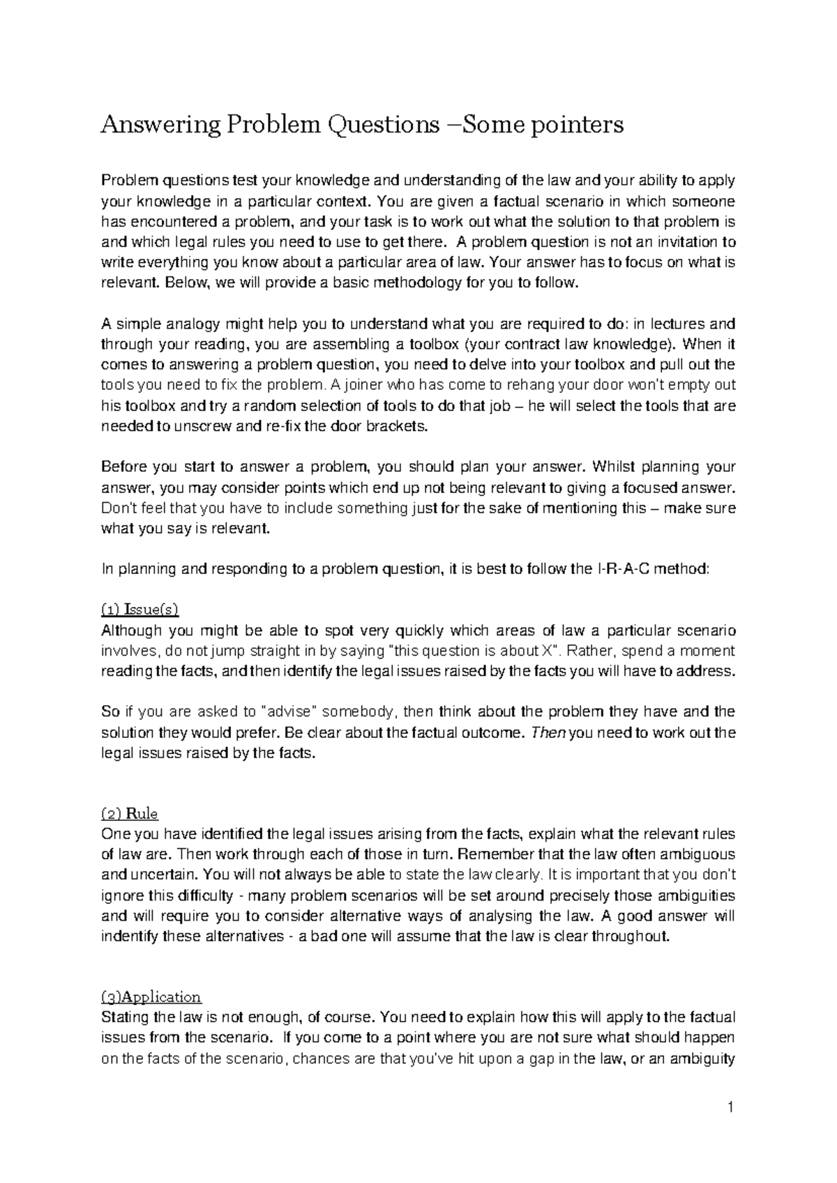 Guide to Answering Problem Questions (LAW 101) - Studocu