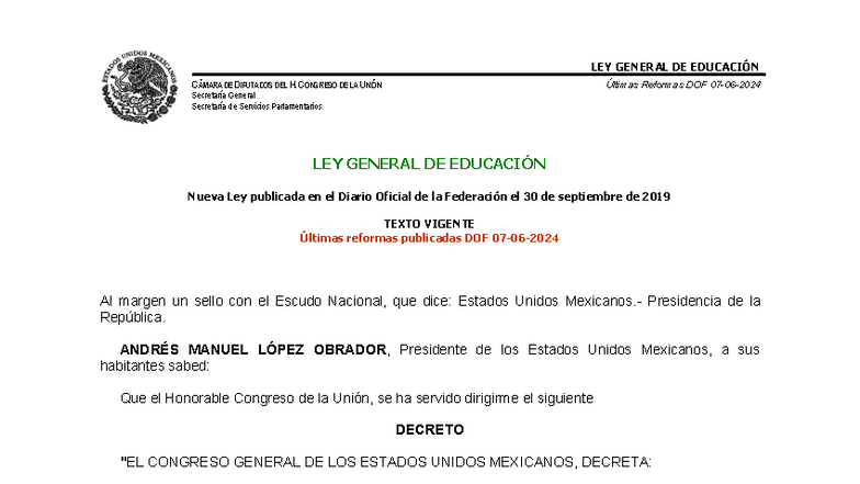 LGE - Ley General de Educación: Últimas Reformas y Disposiciones - Studocu