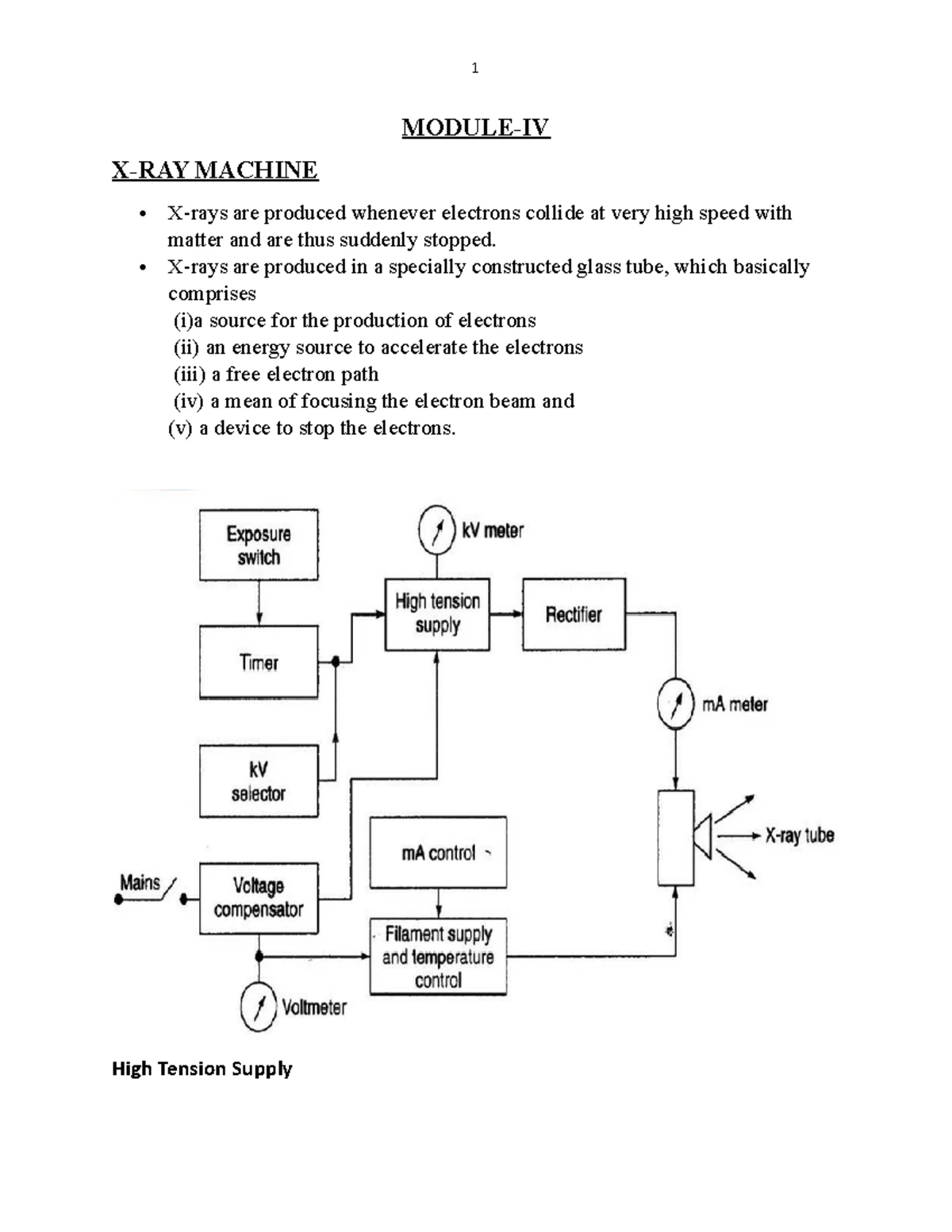 Operation of an X-ray machine with block diagram - 1 MODULE-IV X-RAY ...