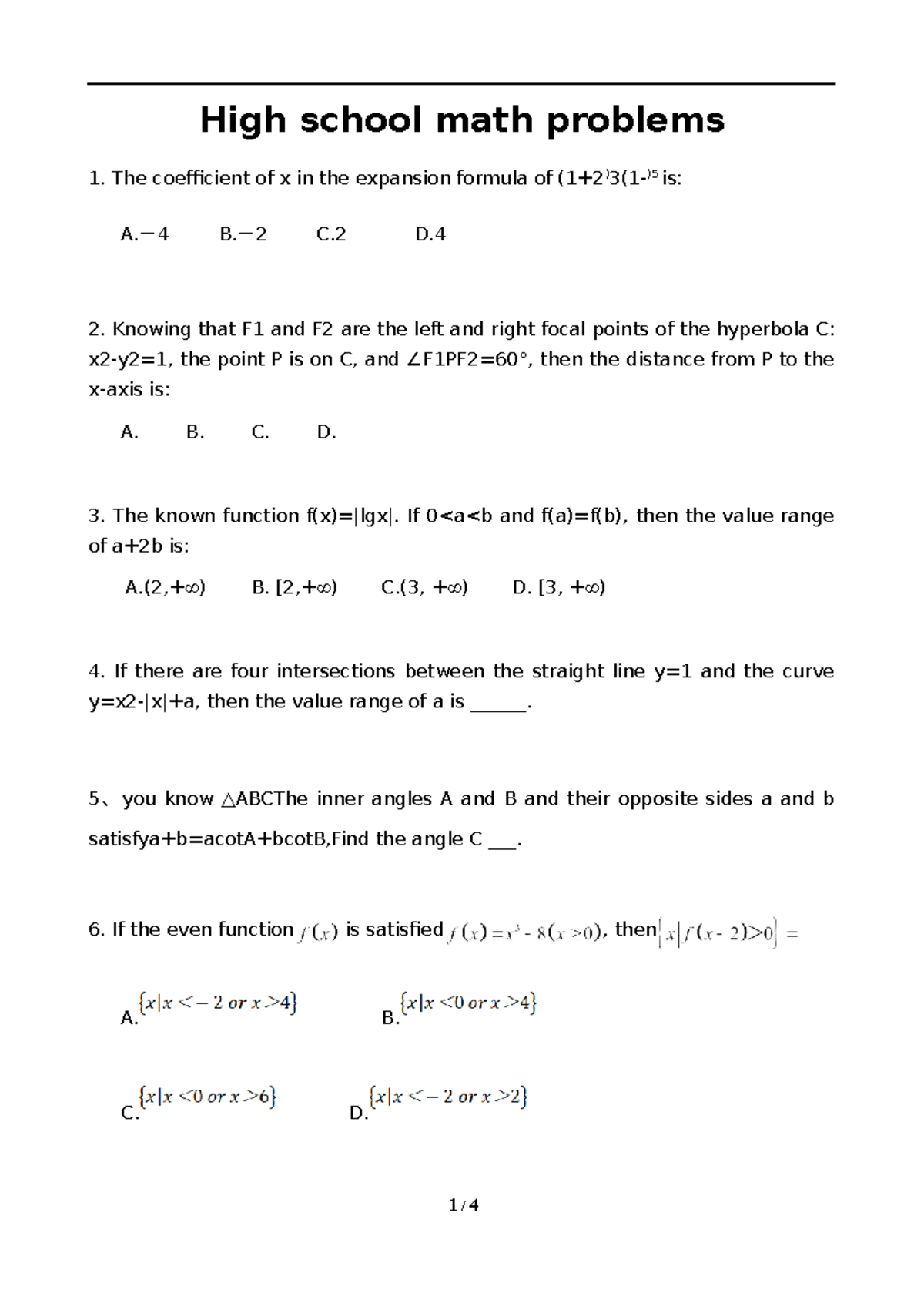 High School Math Problems: Advanced Concepts and Solutions - Studocu