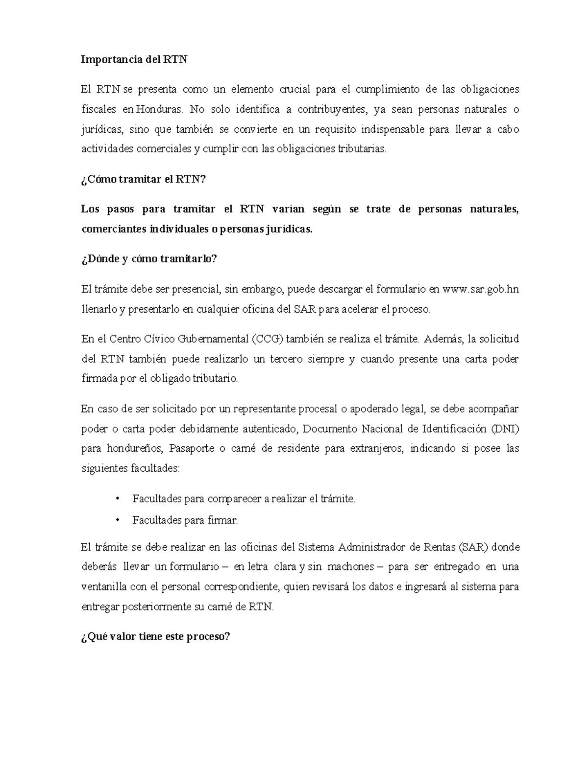 Proceso de Trámite del RTN para Personas Jurídicas en Honduras - Studocu