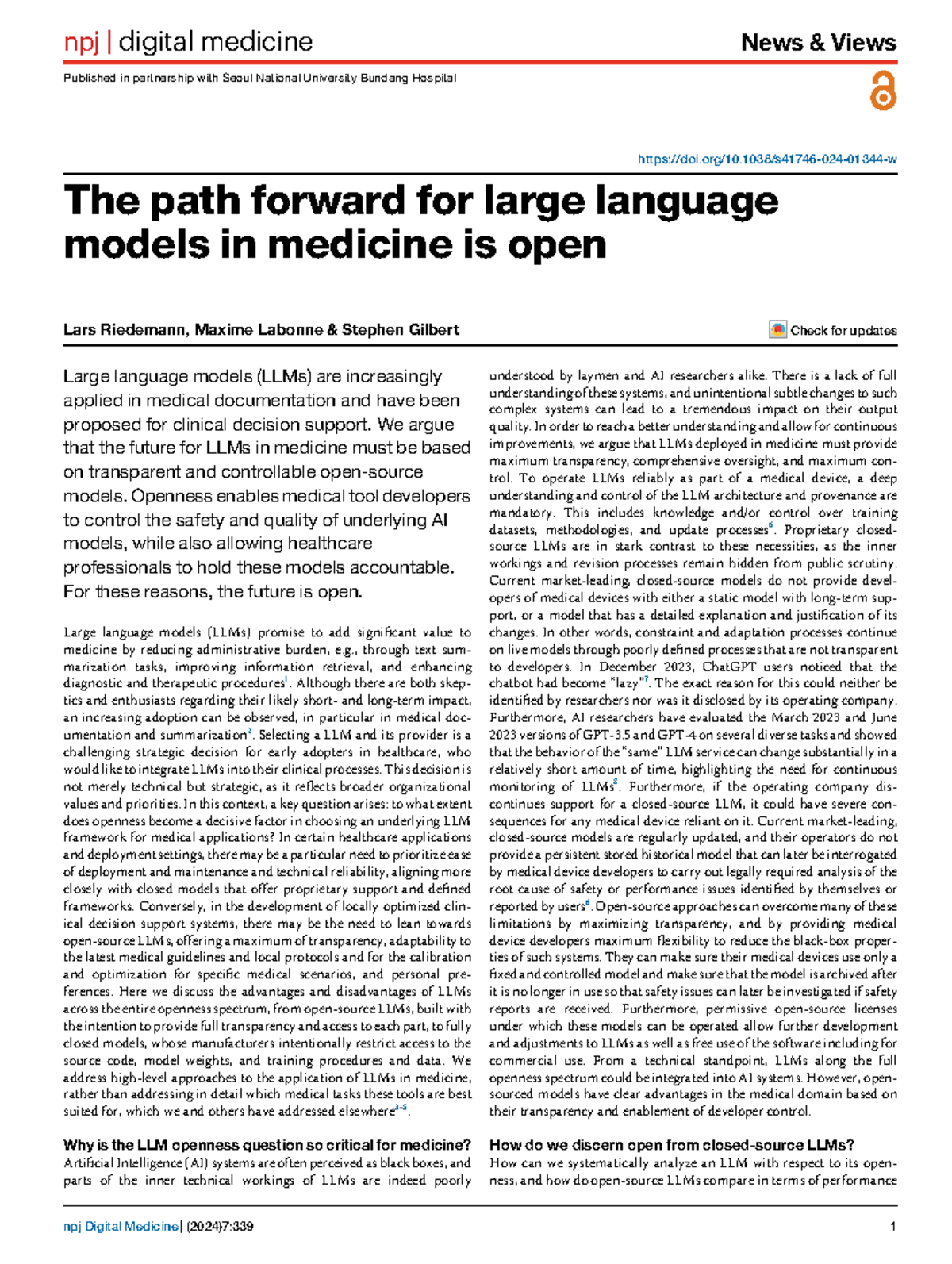 npj Digital Medicine: The Future of Large Language Models in Healthcare ...