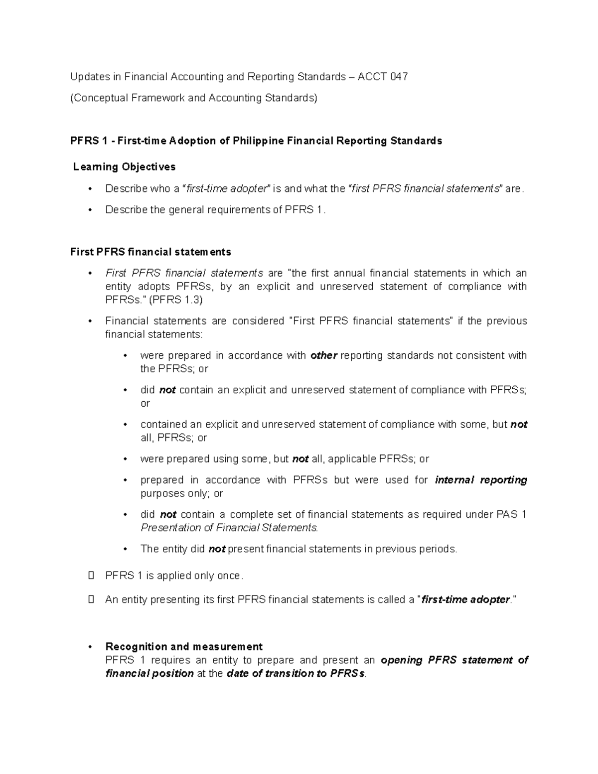 Updates in Financial Accounting and Reporting Standards - Describe the ...