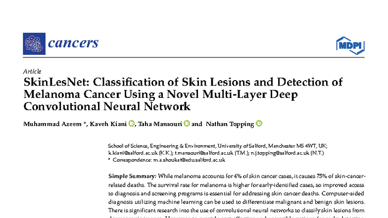 SkinLesNet: Deep Learning for Melanoma Detection in Skin Lesions ...
