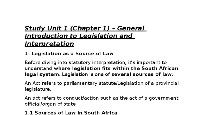 IURI 213: Study Unit 1 - General Introduction to Legislation ...