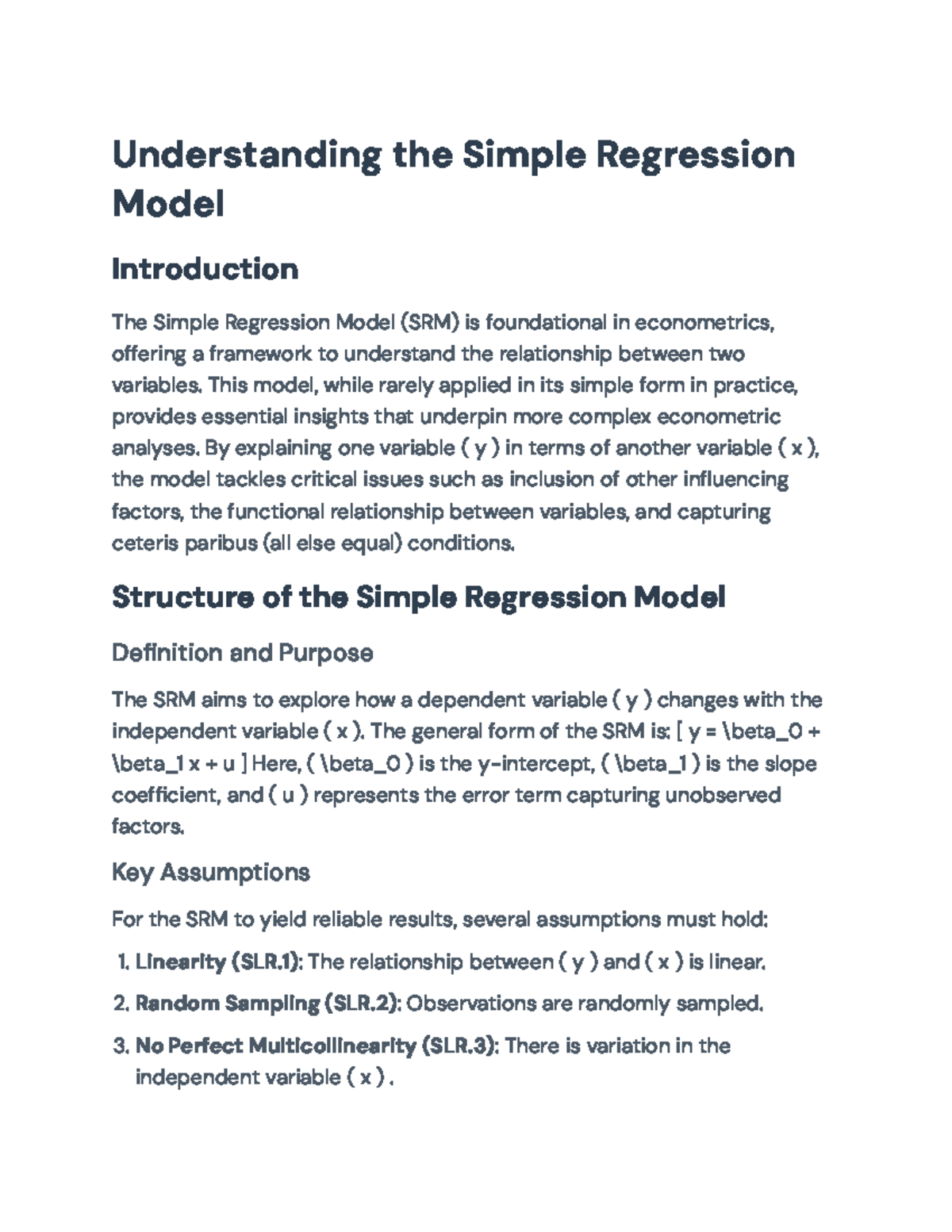 Understanding the Simple Regression Model in Econometrics ...