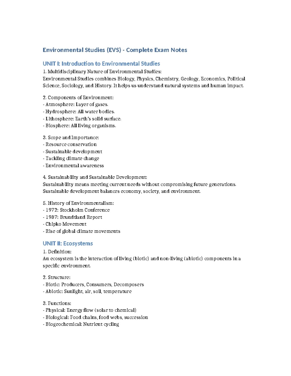 EVS 2181001001 - Environmental Science Theory Exam Paper - Studocu