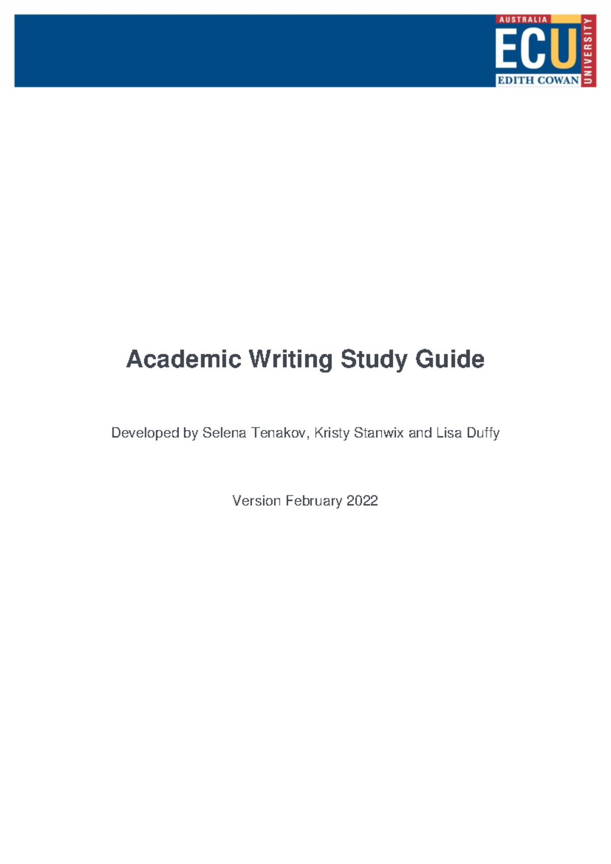 ECU Academic Writing Study Guide & Planner 2022 PDF - Studocu
