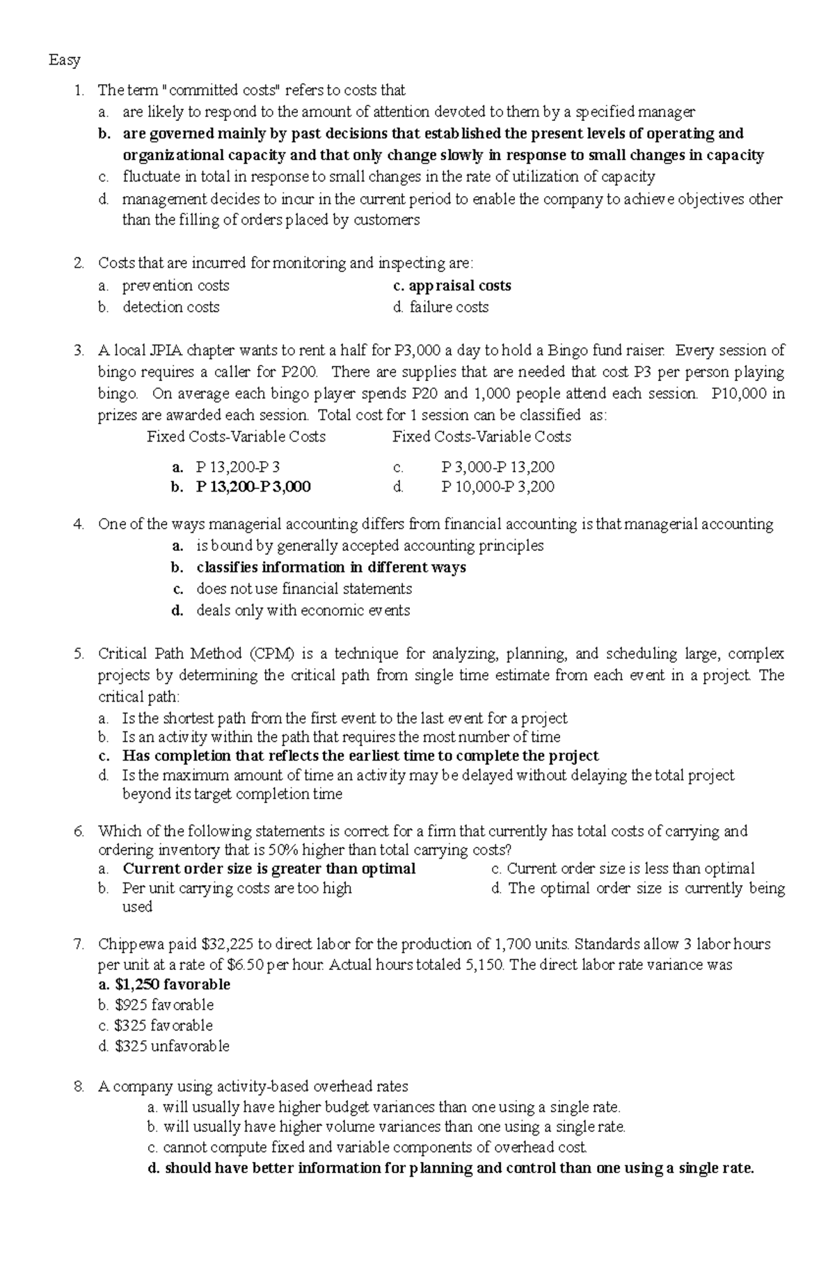 Managerial Accounting Review Questions for ACC 101 - Studocu