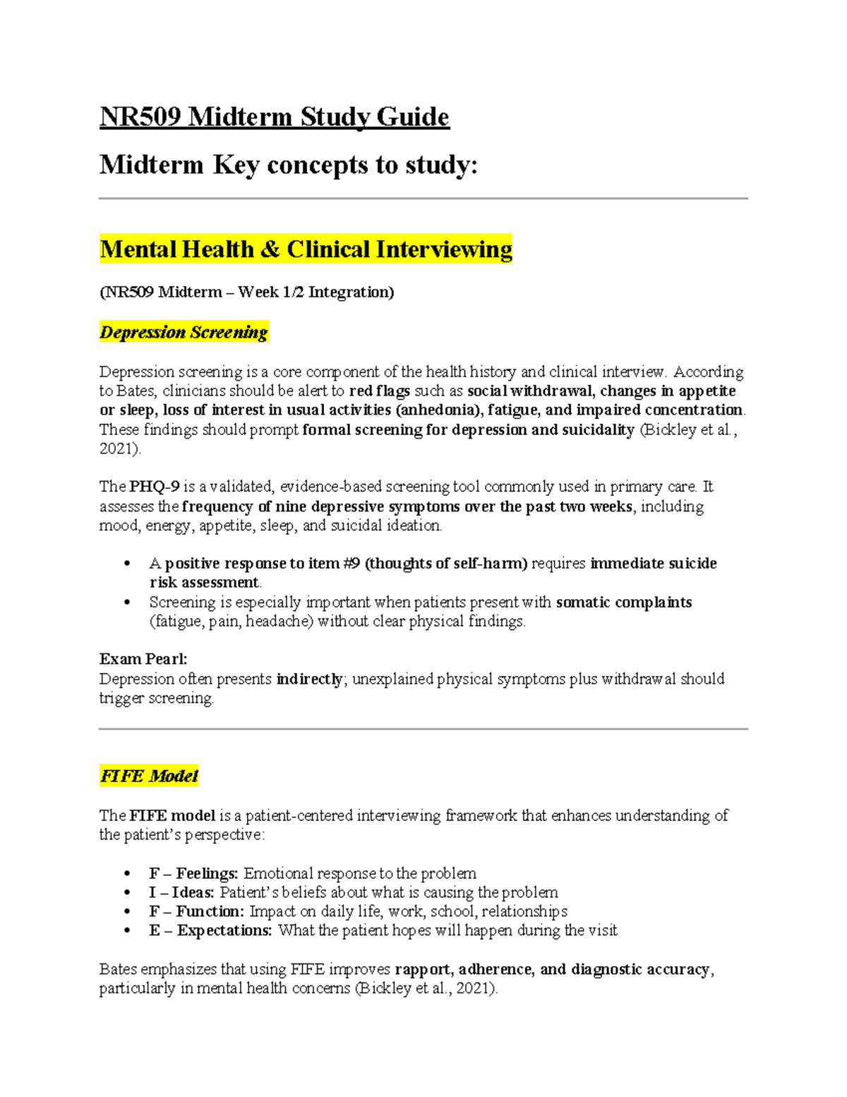 NR509 Midterm Study Guide: Key Concepts in Mental Health & Clinical ...