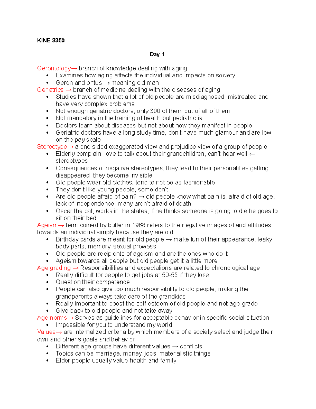 KINE 3350 Aging Review - Lecture Notes Overview from 1 to 7 - Studocu