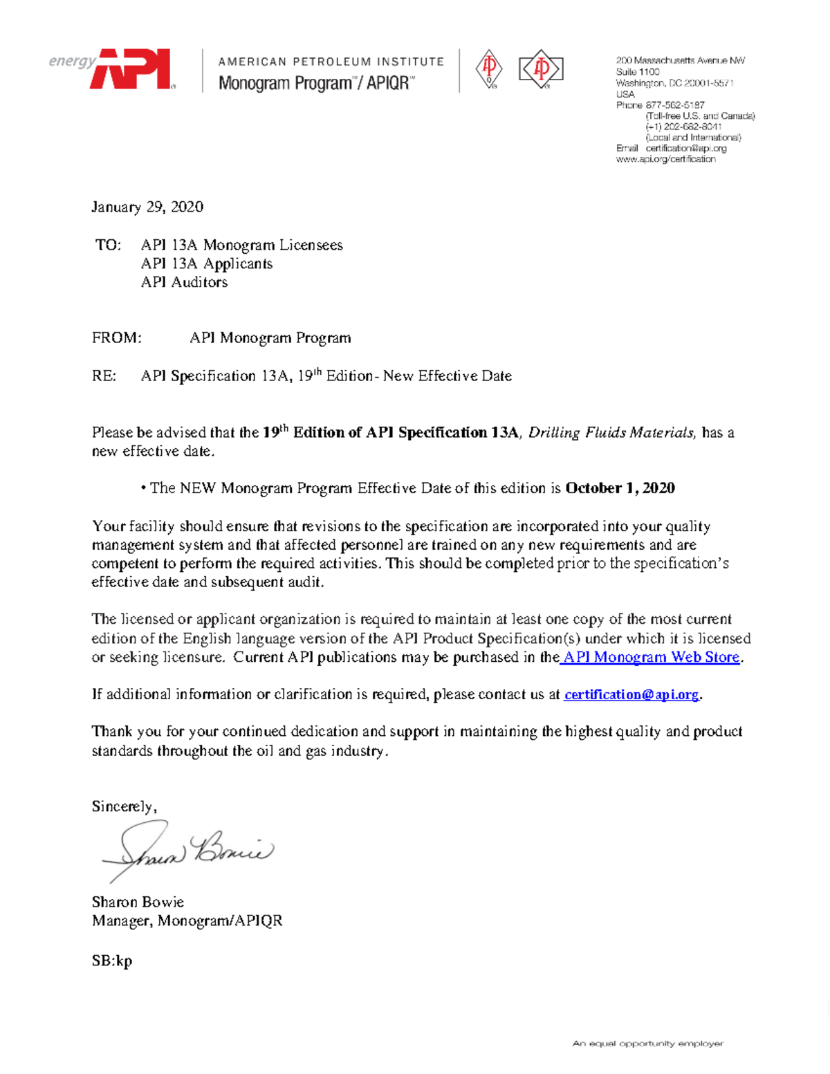 API 13A Specification 19th Ed Update: New Effective Date Notice - Studocu