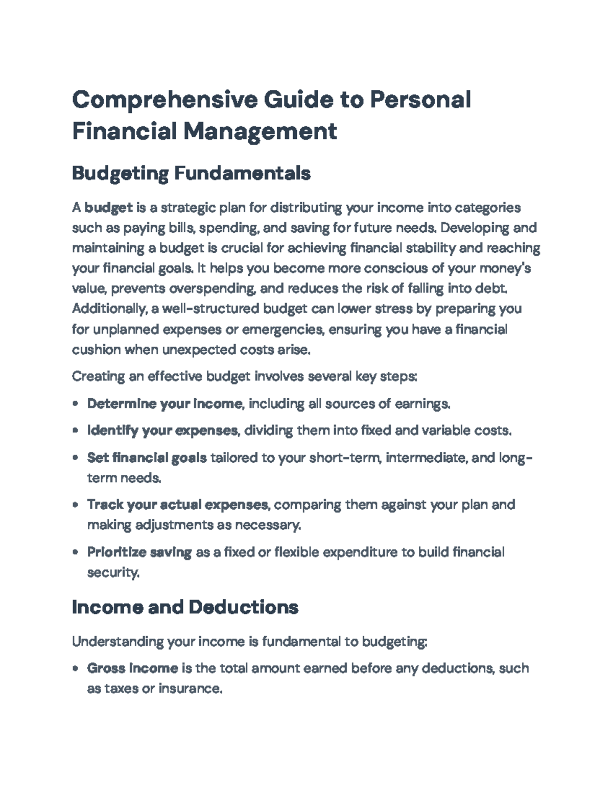 Comprehensive Guide to Personal Financial Management & Budgeting - Studocu
