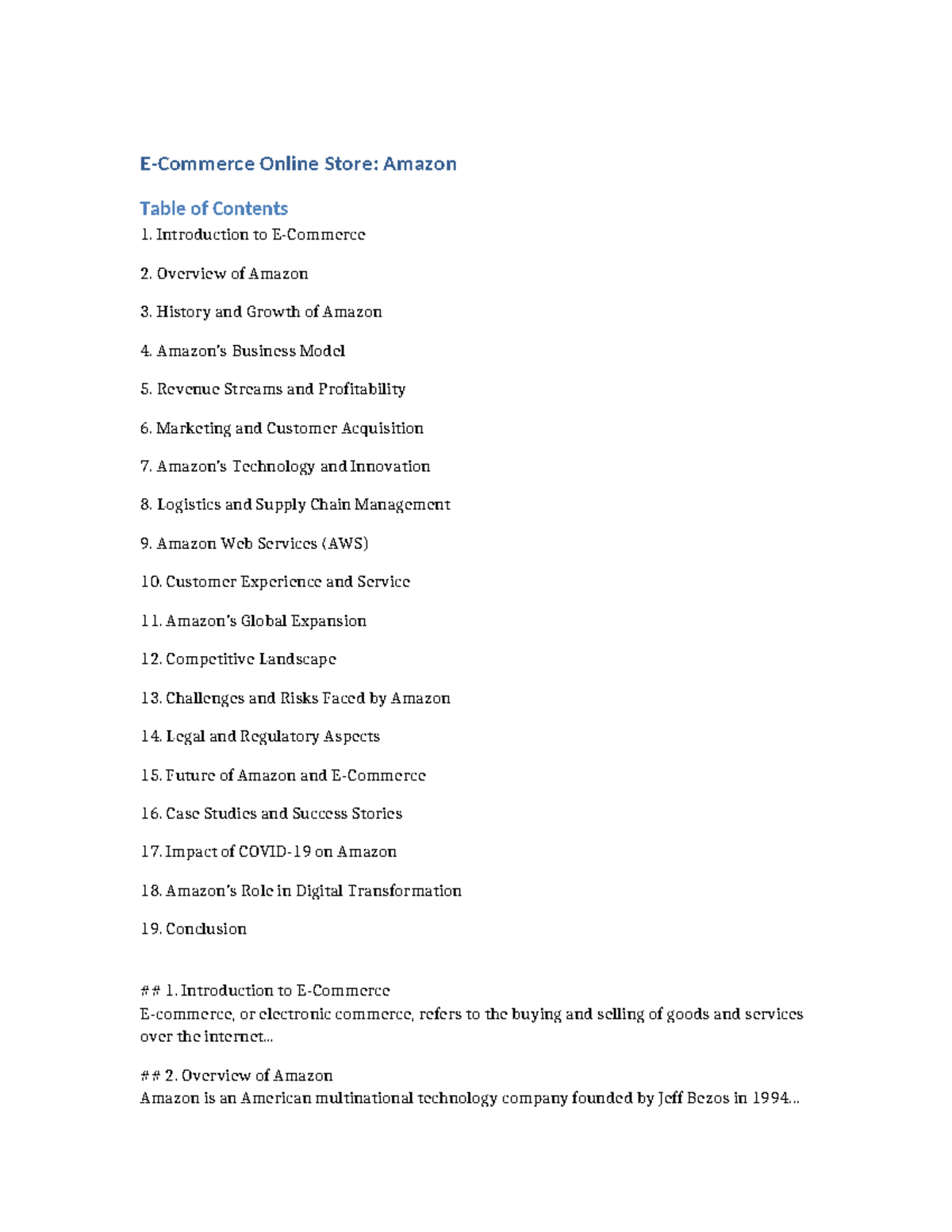 Amazon E-Commerce Project Overview: Insights & Strategies - Studocu