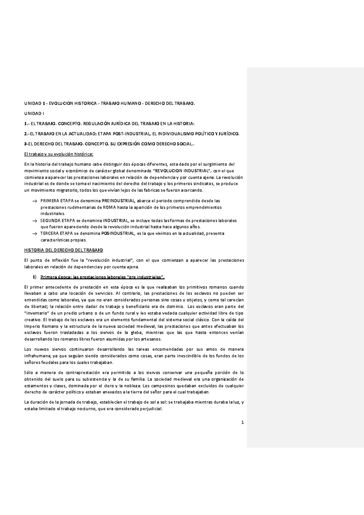Unidad 1 a 6: Primer Parcial sobre Evolución del Trabajo y Derecho ...