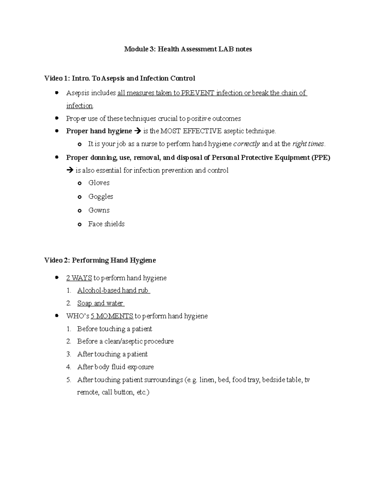 Module 3: Health Assessment LAB - PPE & Infection Control Notes - Studocu