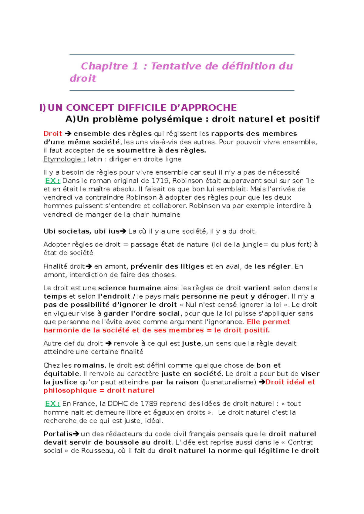 Chapitre 1 : Introduction au Droit - Concepts et Définitions - Studocu