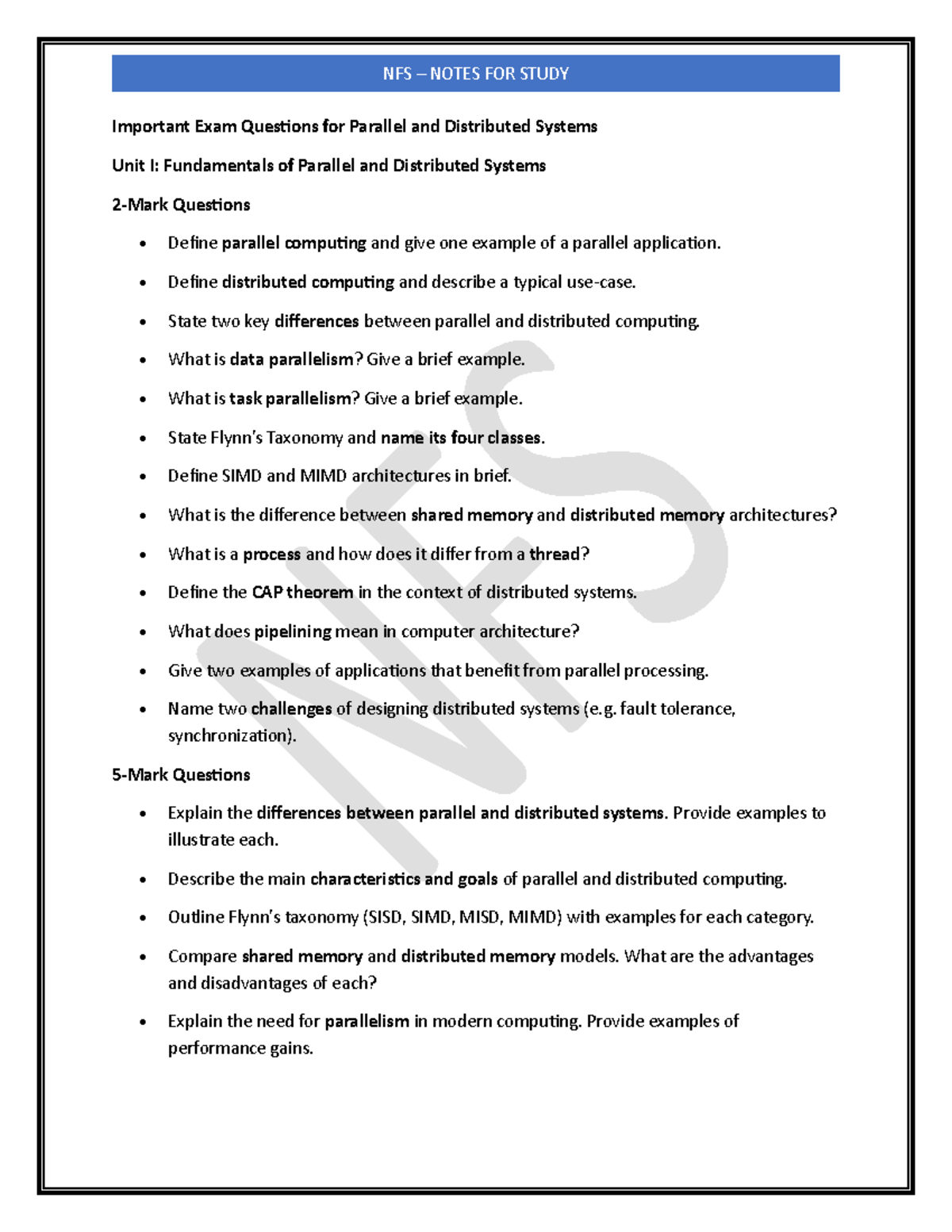 NFS NOTES FOR STUDY: Key Exam Questions on Parallel & Distributed ...