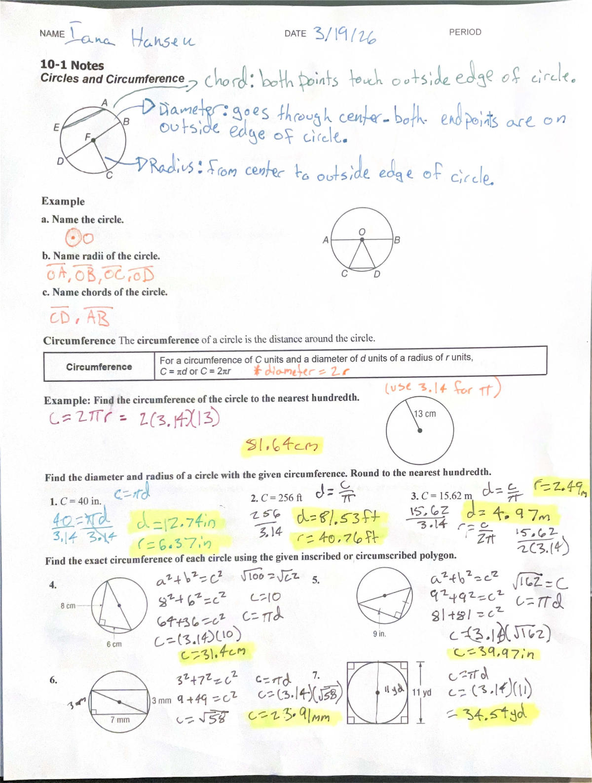 MATH 14: Notes on Circles, Circumference, Angles, and Arcs - Studocu