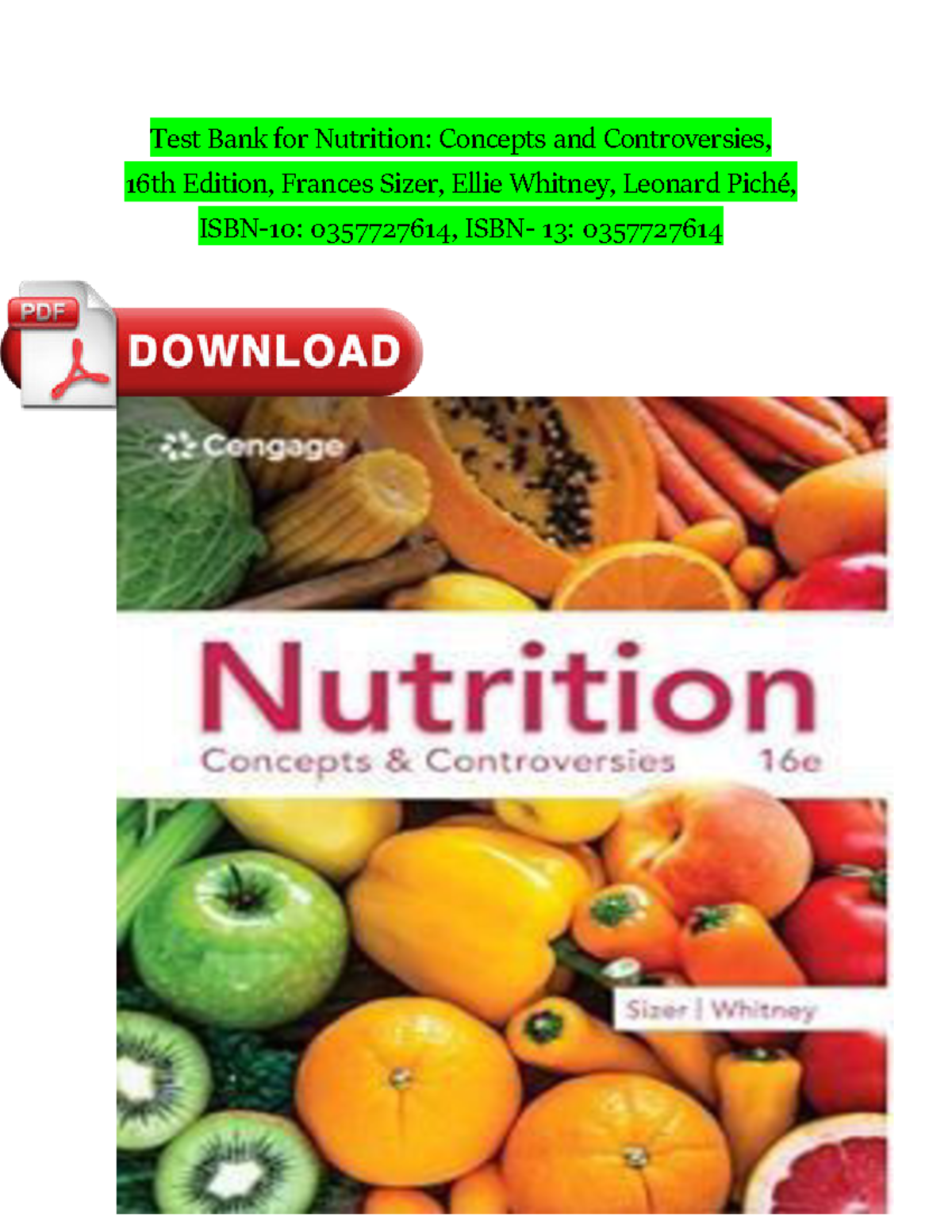 Nutrition concepts and controversies by Sizer Whitney newest