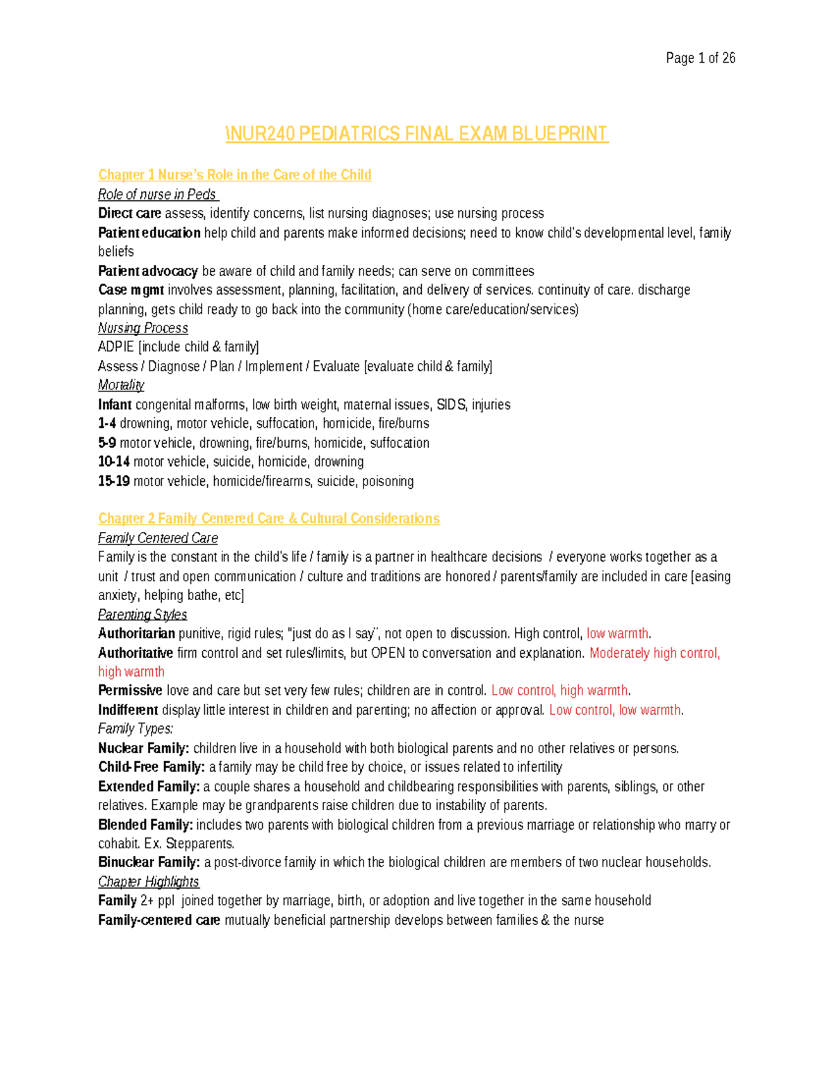 NUR240 Pediatric Final Exam Study Guide and Key Concepts Overview - Studocu