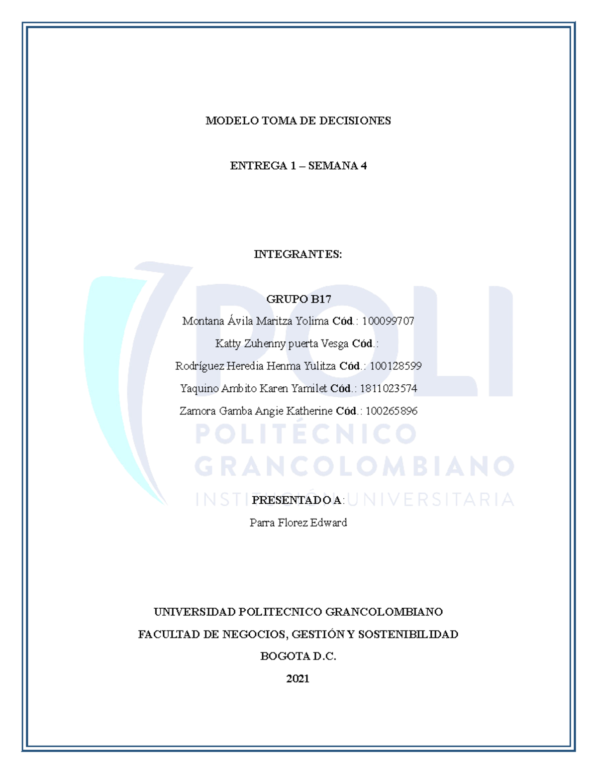 Modelo de Toma de Decisiones - Entrega 1 Semana 4 - Final Exam - Document Preview