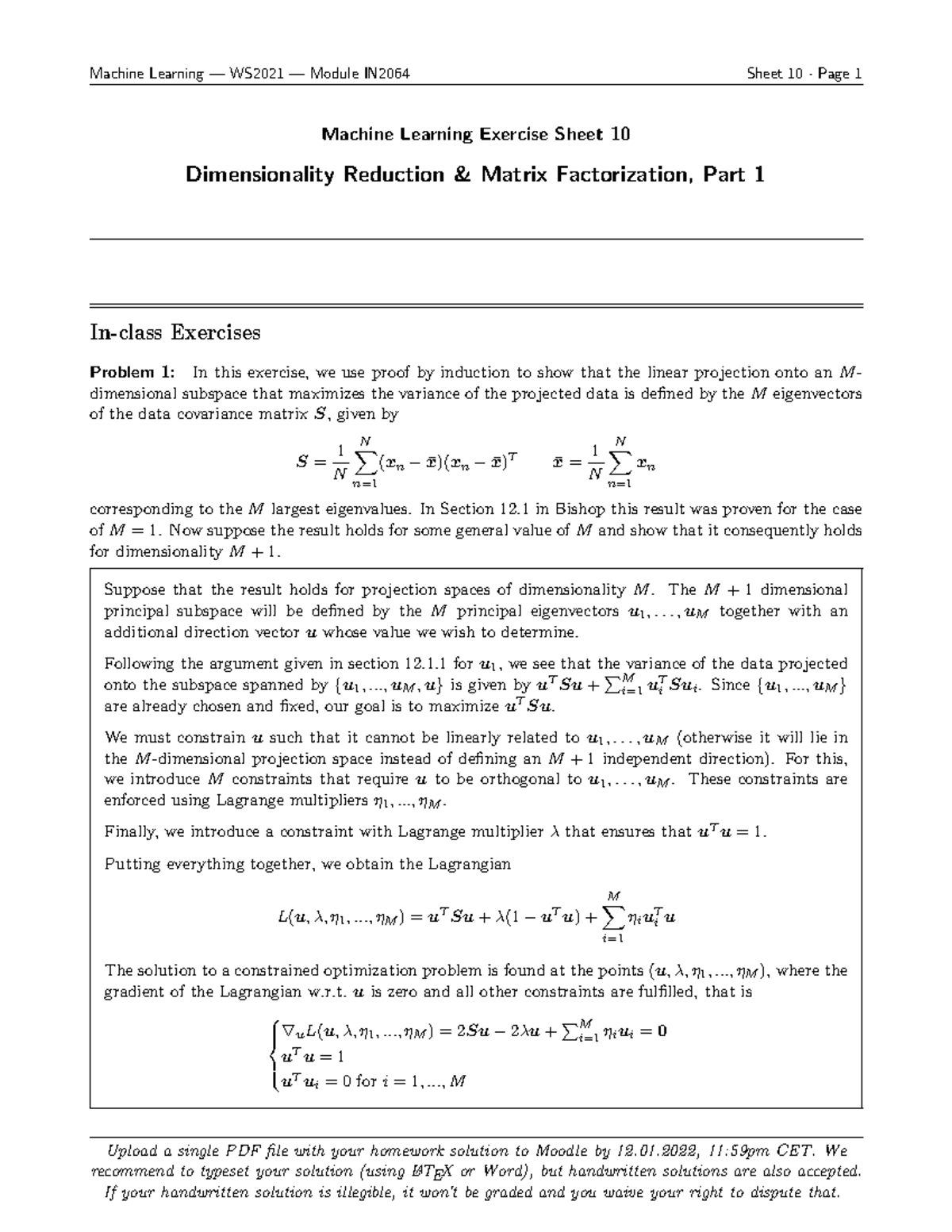 Exercise solution 10 dim reduction - Machine Learning Exercise Sheet 10 ...