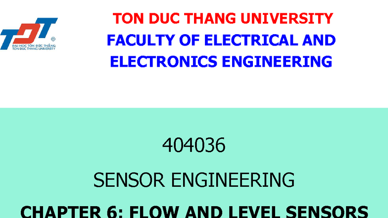 404036 SENSOR ENGINEERING CHAPTER 6: FLOW & LEVEL SENSORS - Studocu