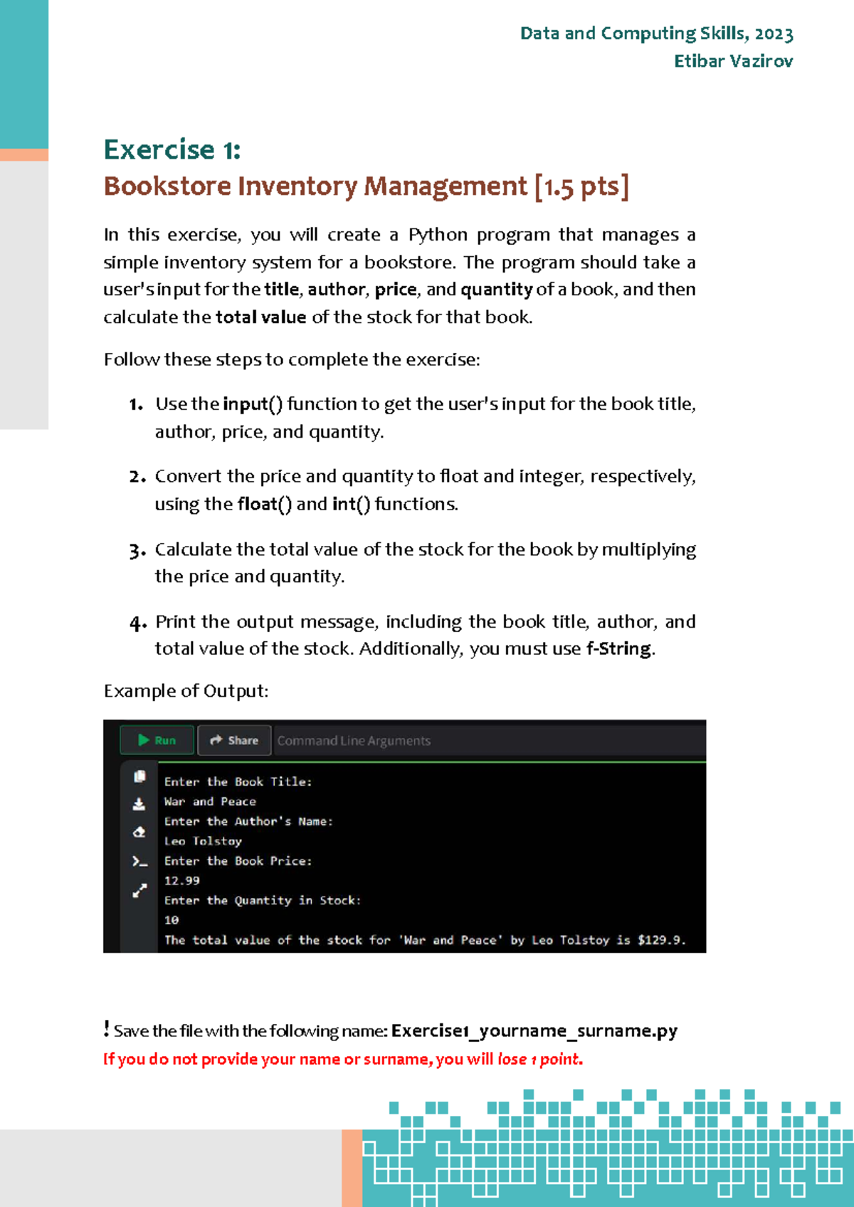 Data and Computing Skills, 2023: Exercises on Inventory & Movies - Studocu