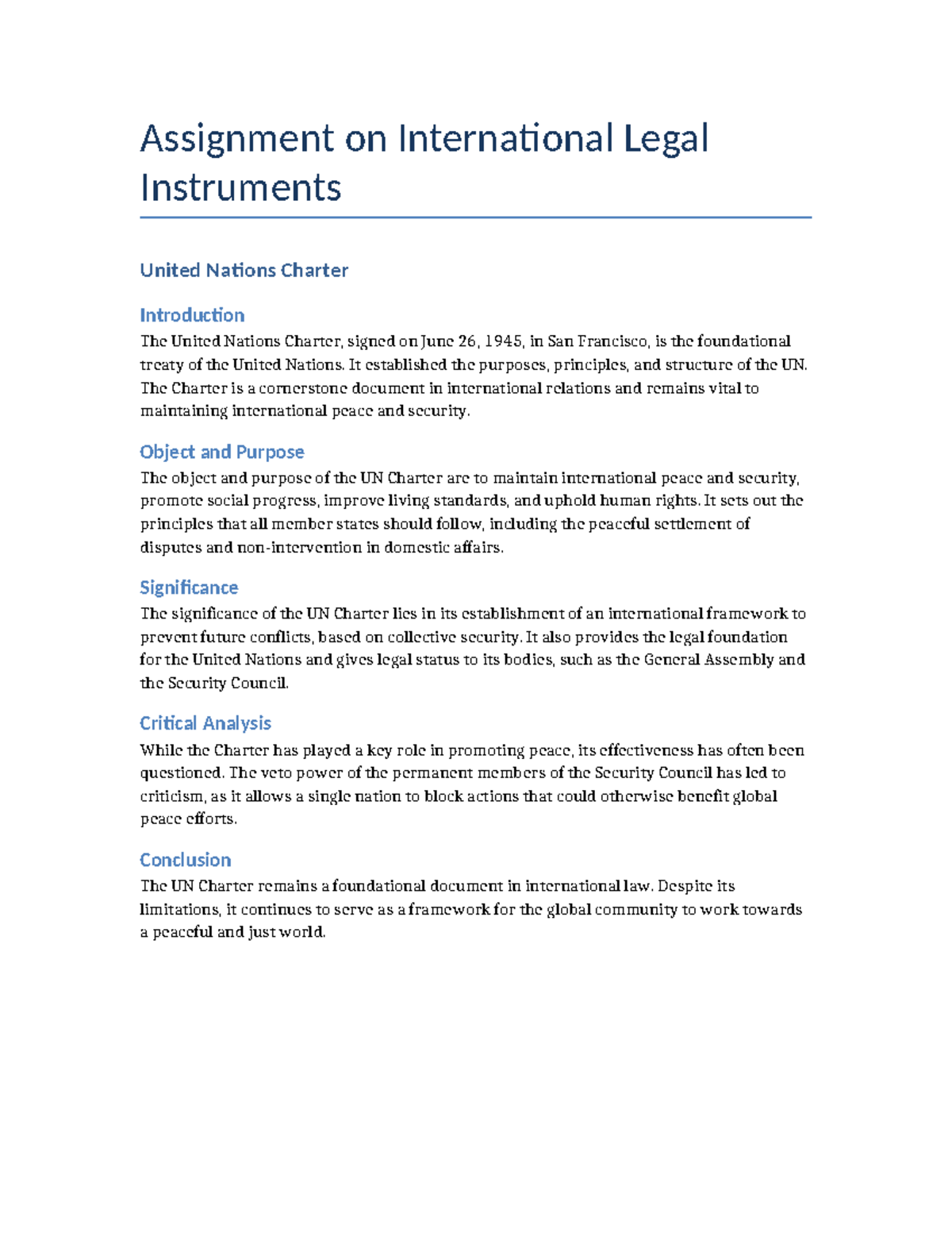 Assignment on International Legal Instruments (IL-101) - Studocu