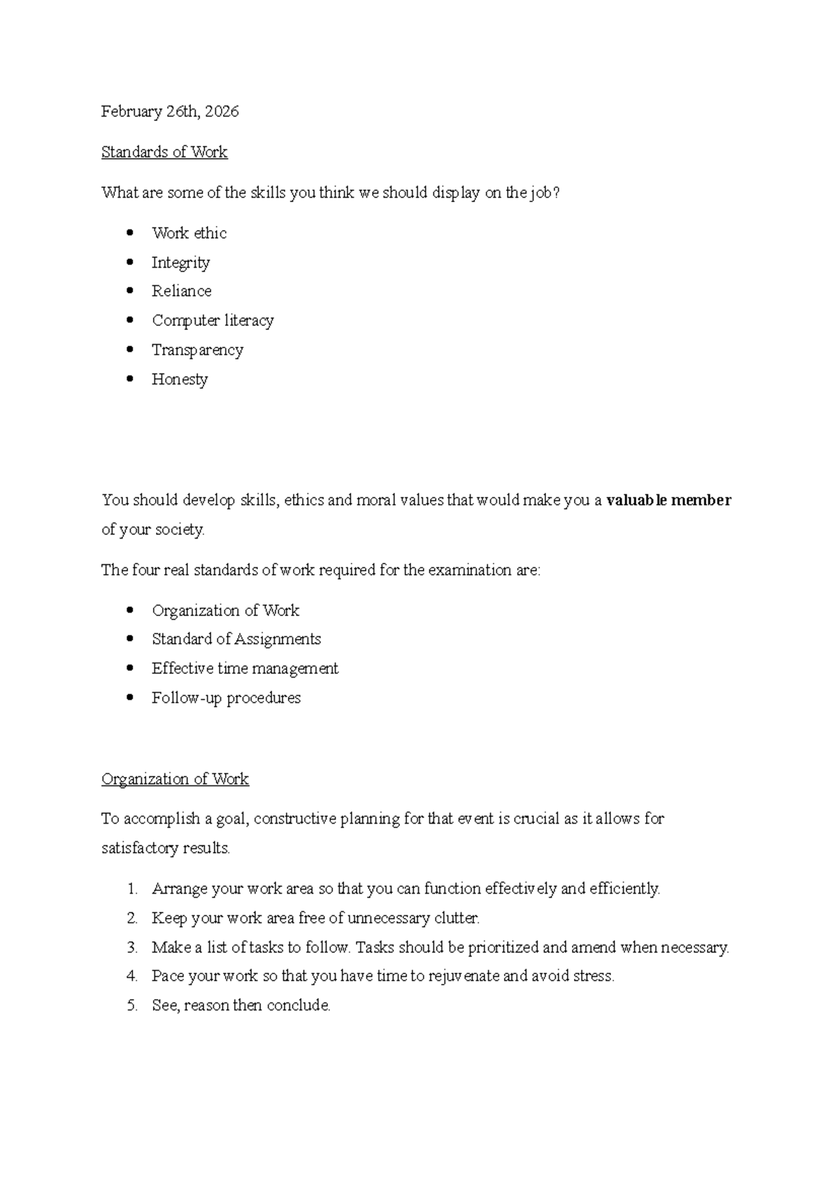Grade 11 EDPM: Standards of Work and Essential Skills for Success - Studocu