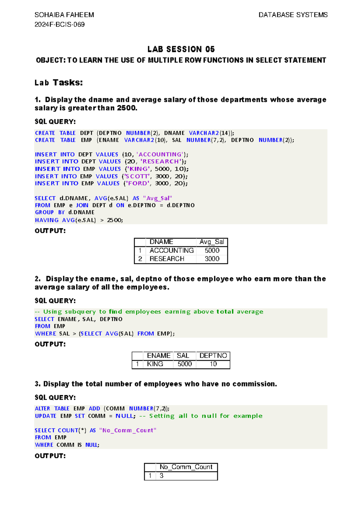 Lab05 DBS: Multiple Row Functions in SQL Queries - Studocu