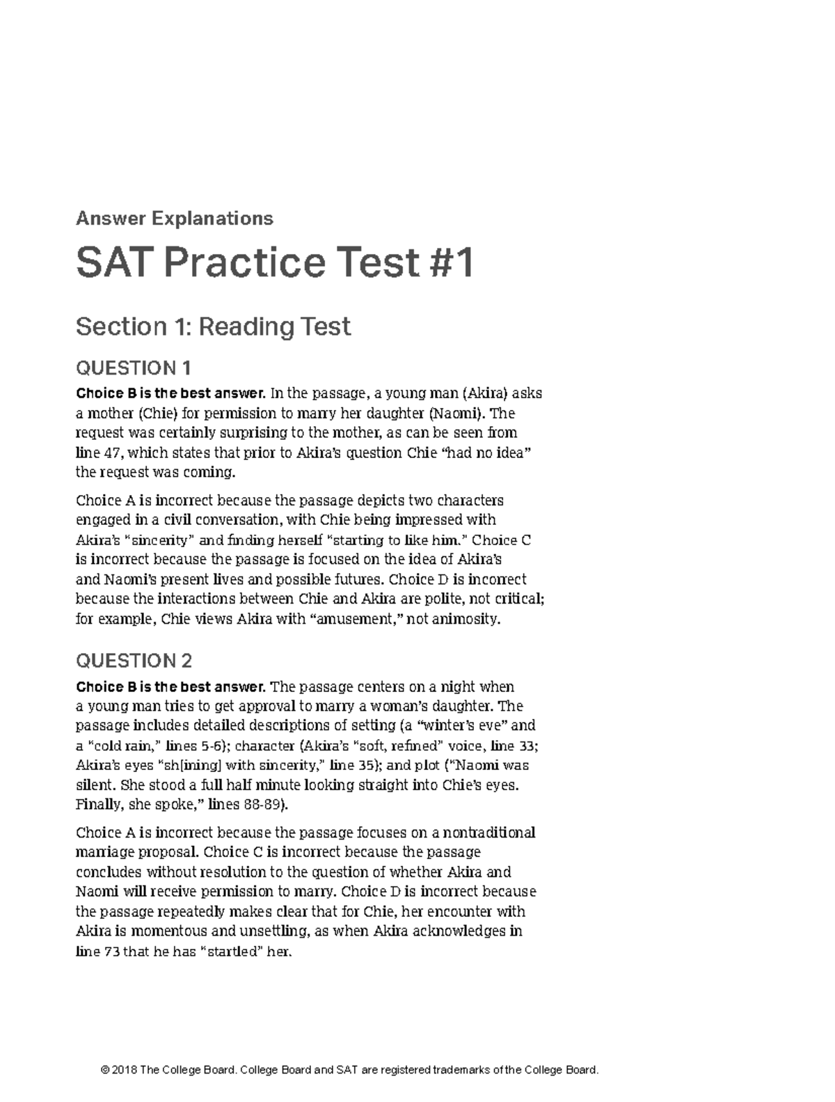 SAT Practice Test 1: Answer Explanations and Analysis - Studocu